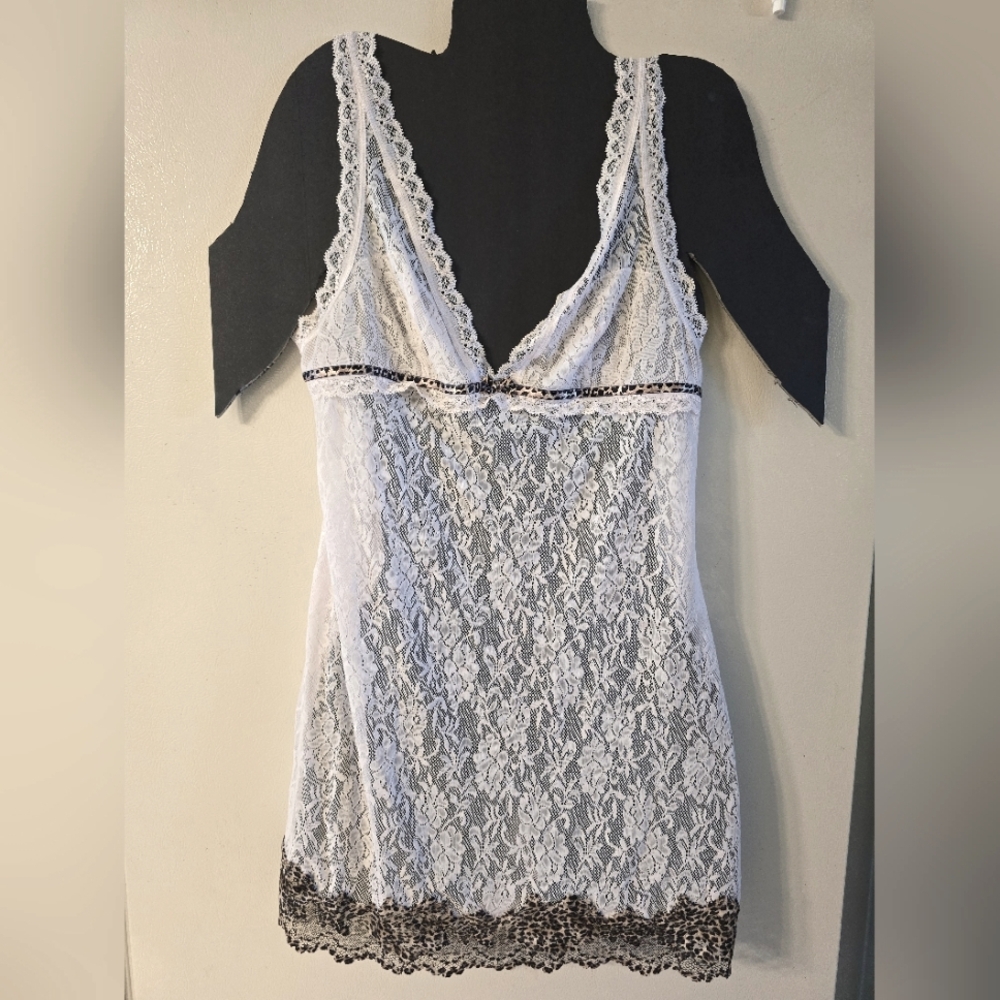 Y2K Large Victorias Secret Very Sexy Lingerie Nightgown Lace Sheer Pink Leopard